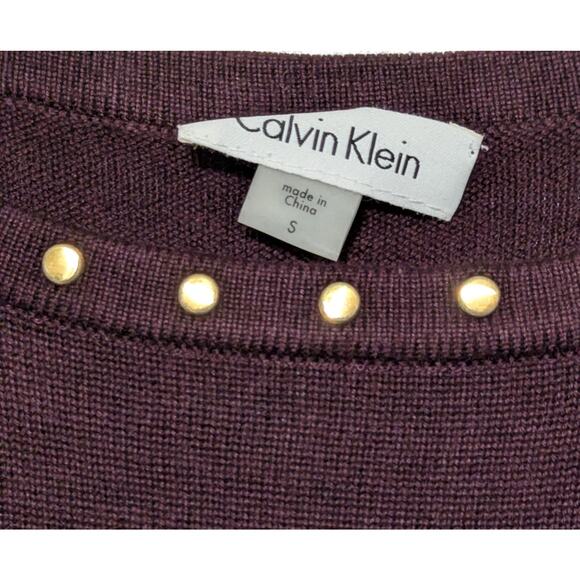 Calvin Klein Dress Womens Small Burgundy Studded Sweater Sheath 3/4 Bell Sleeve - Picture 10 of 10